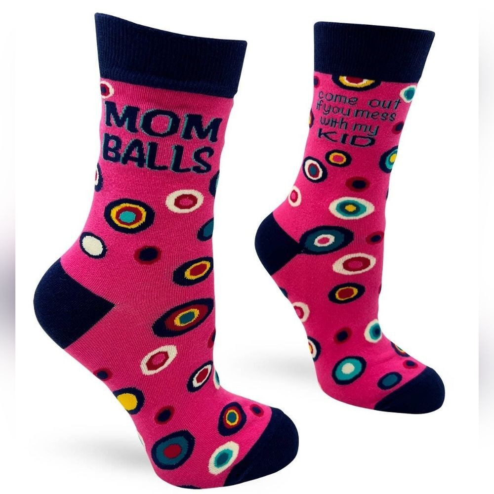 FabDaz Women's Novelty Crew Socks "Mom Balls Come Out if You Mess With My Kid"
